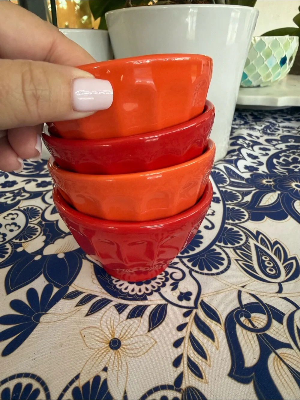 Anthropologie Biscuit Stackable Glazed Ceramic Little Dipping Bowls Set of Four